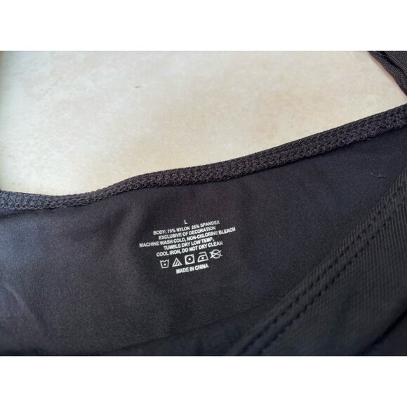 Chunpin Women's Square Neck Mesh Short Sleeve Thong Slimming Bodysuit Sz L Black - Picture 7 of 7